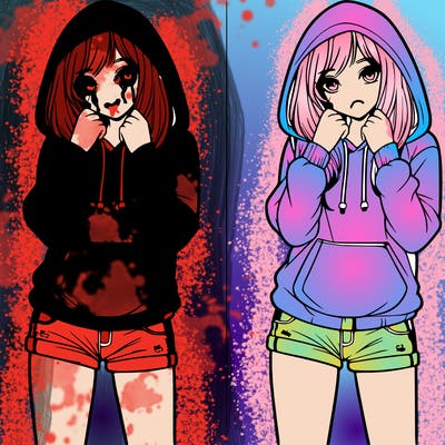 realistic girl in shorts and hoodie