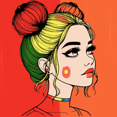 realistic girl with buns on the top of her head