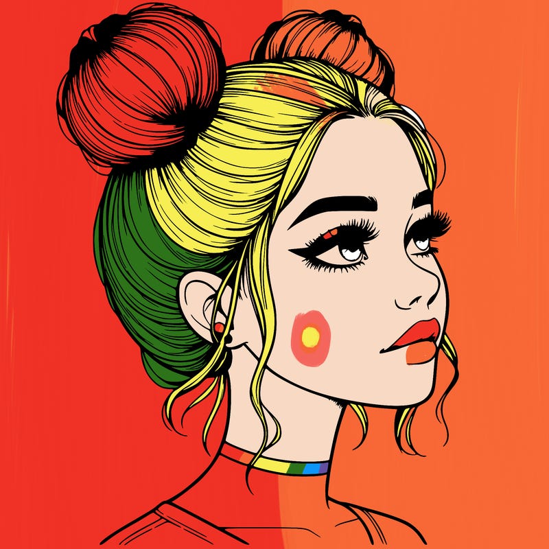 realistic girl with buns on the top of her head