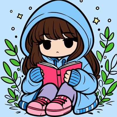 girl in oversized hoodie reading a book