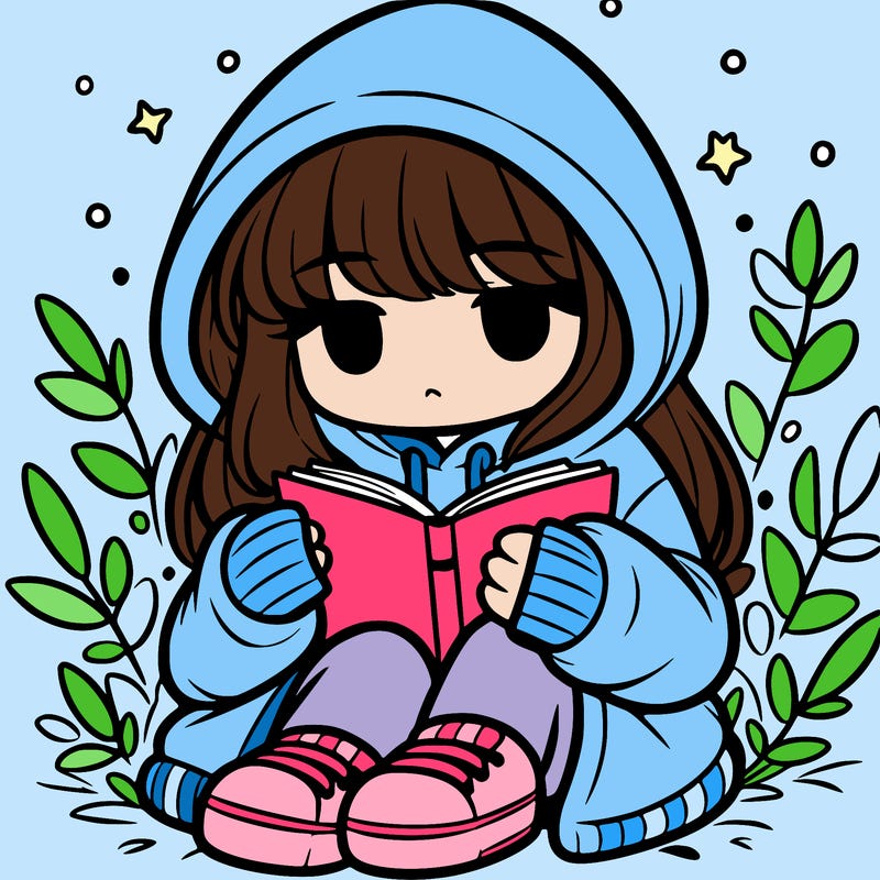 girl in oversized hoodie reading a book