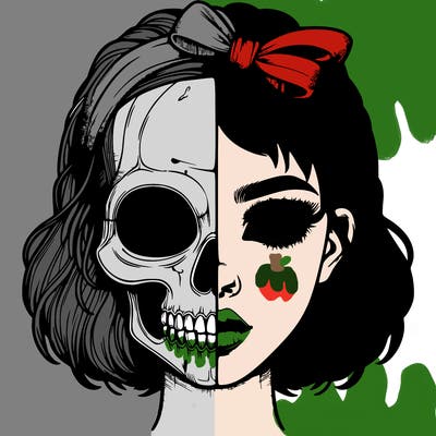 realistic girl with half skull mask