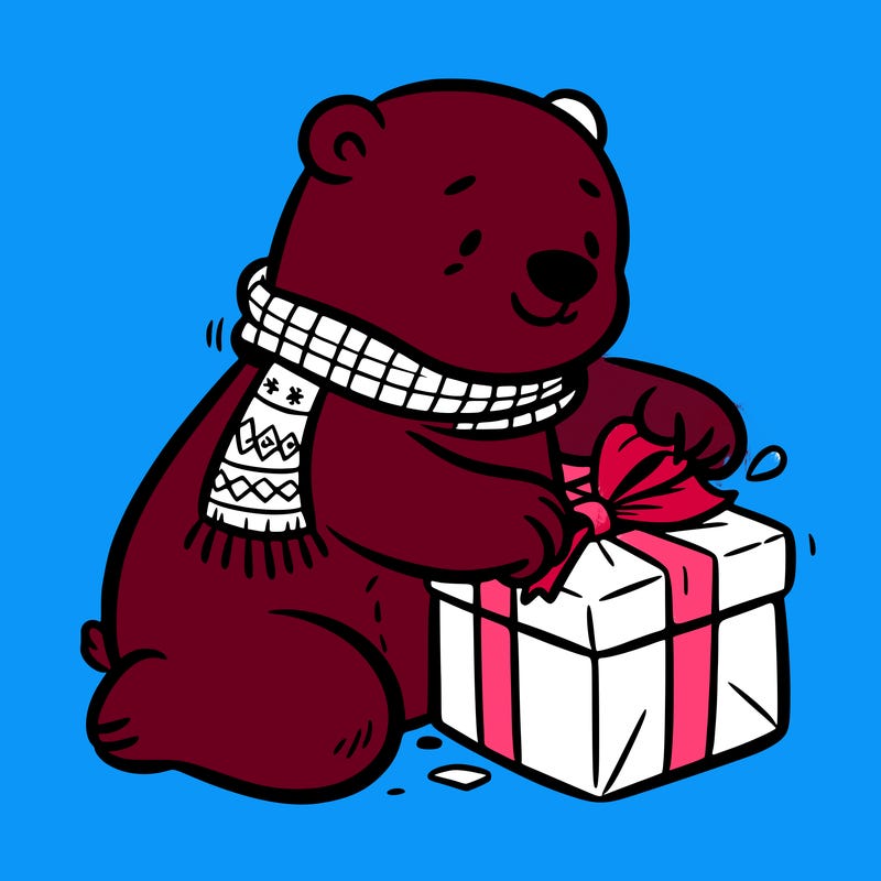 polar bear wrapping a present