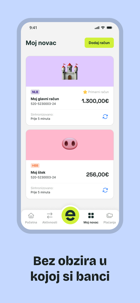 Presto - Money made simple - Panel de la aplicación móvil Presto que muestra múltiples cuentas bancarias vinculadas y saldos en euros.