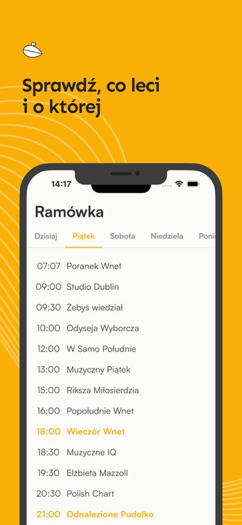 Radio Wnet - Radio Wnet mobile app display showing the daily broadcasting schedule