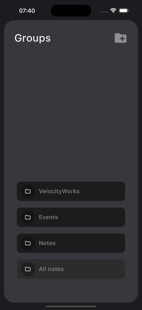 Mnemosyne: Mind's Archive - Mnemosyne app interface showing organized note categories in dark mode