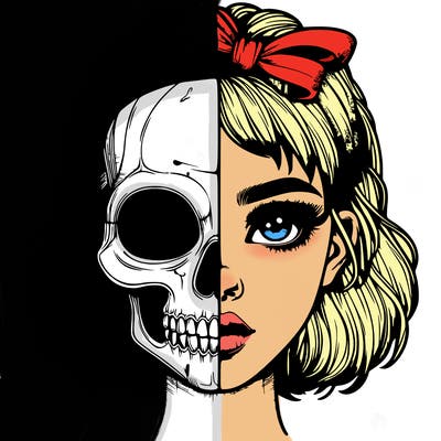 realistic girl with half skull mask