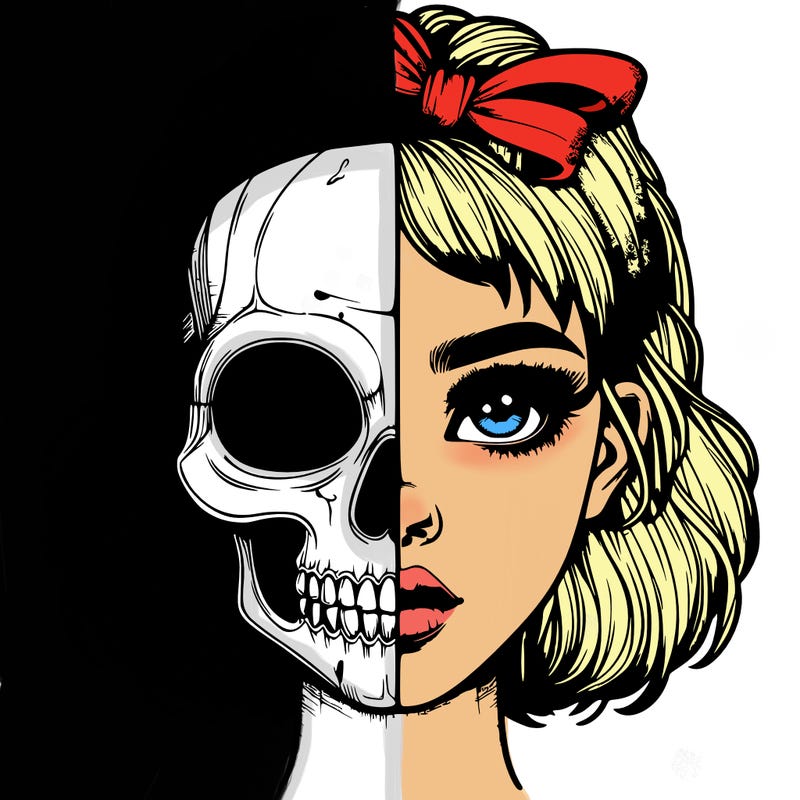 realistic girl with half skull mask