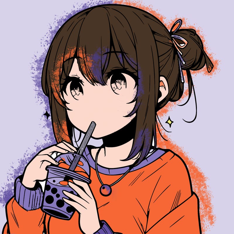 manga character drinking boba