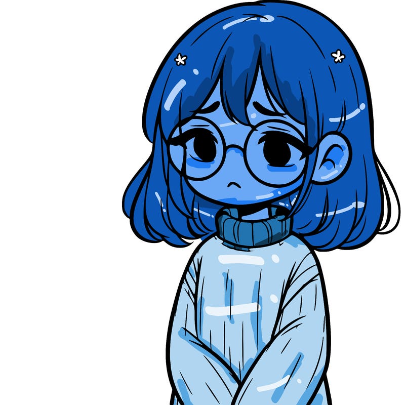 sad girl with glasses in a sweater