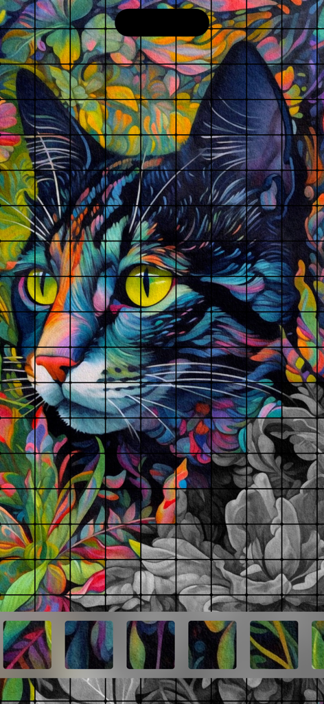 Fliese Puzzles: Tile Matching - Ilustración colorida de un gato dibujado a mano en un juego de puzles de mosaico de emparejamiento de azulejos