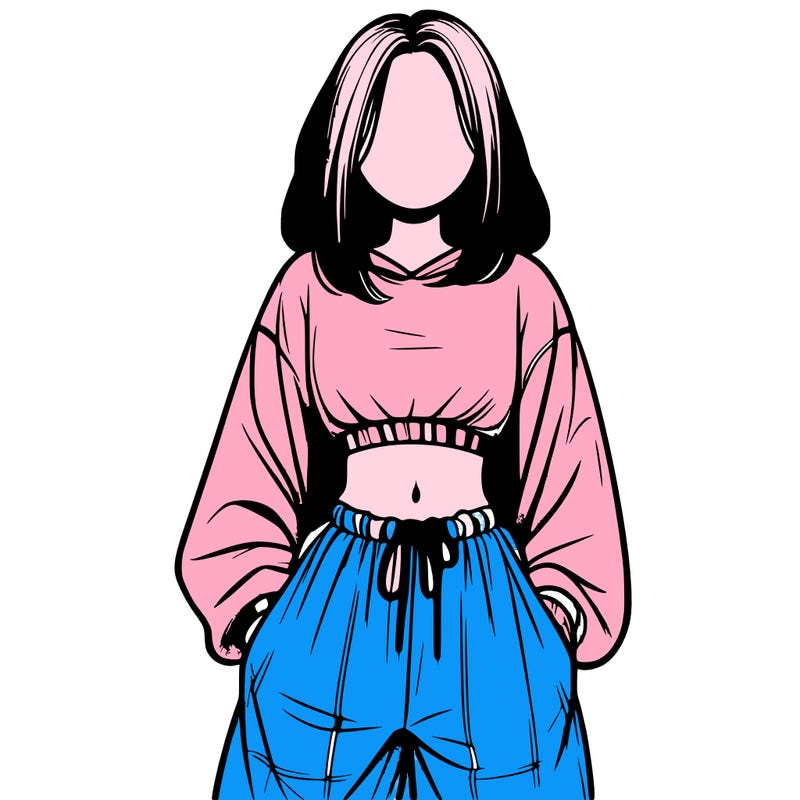 realistic girl faceless with baggy pants and a crop top