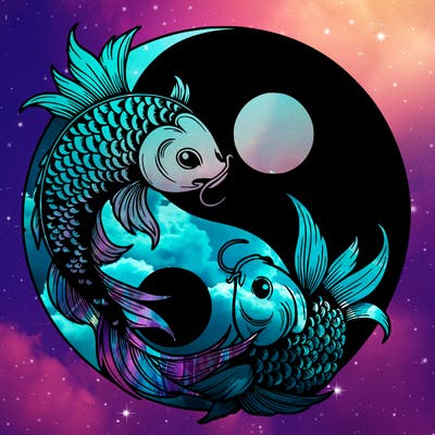 real style yin and yang japanese koi fish