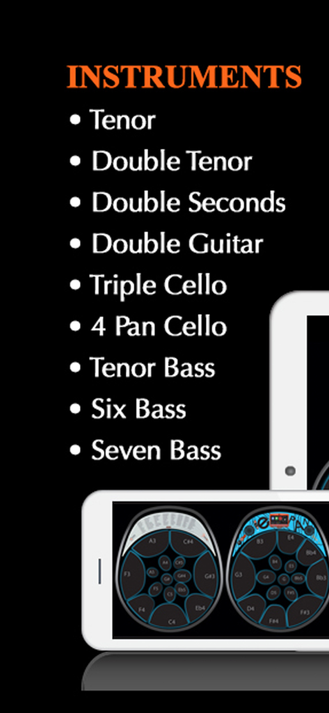 Steelpan App PRO V2 - Steelpan App PRO V2 instrument list and digital interface.