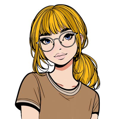 realistic girl with freckles and clear glasses