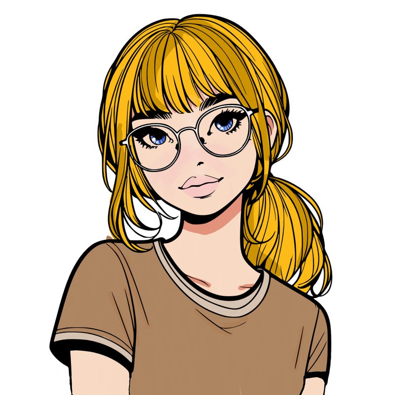 realistic girl with freckles and clear glasses