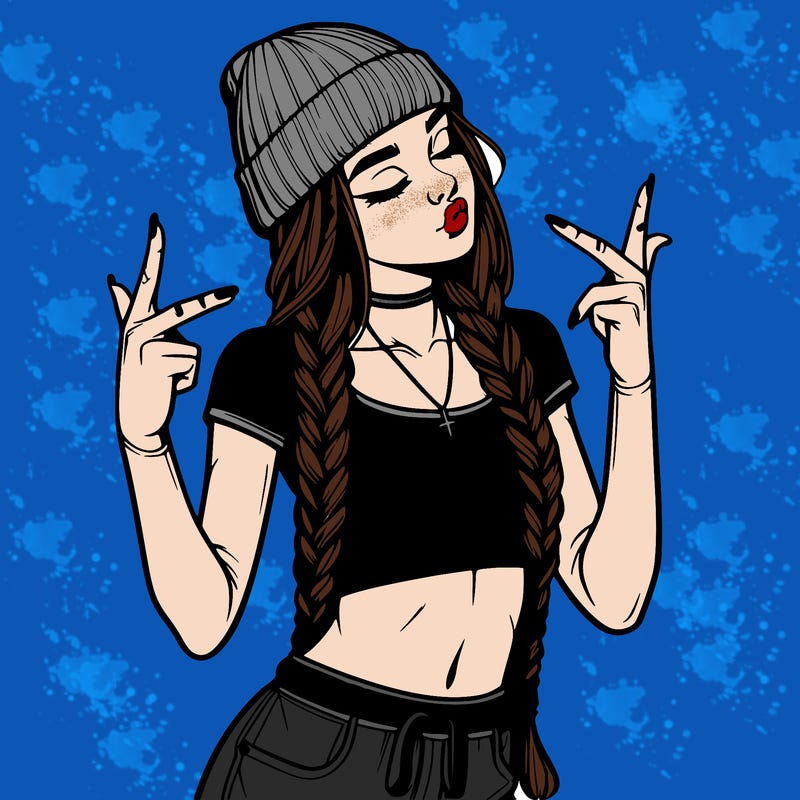 realistic teenage girl with braids and a beanie and crop top doing 🫶🏼