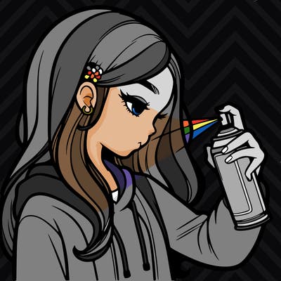 a realistic girl spray painting