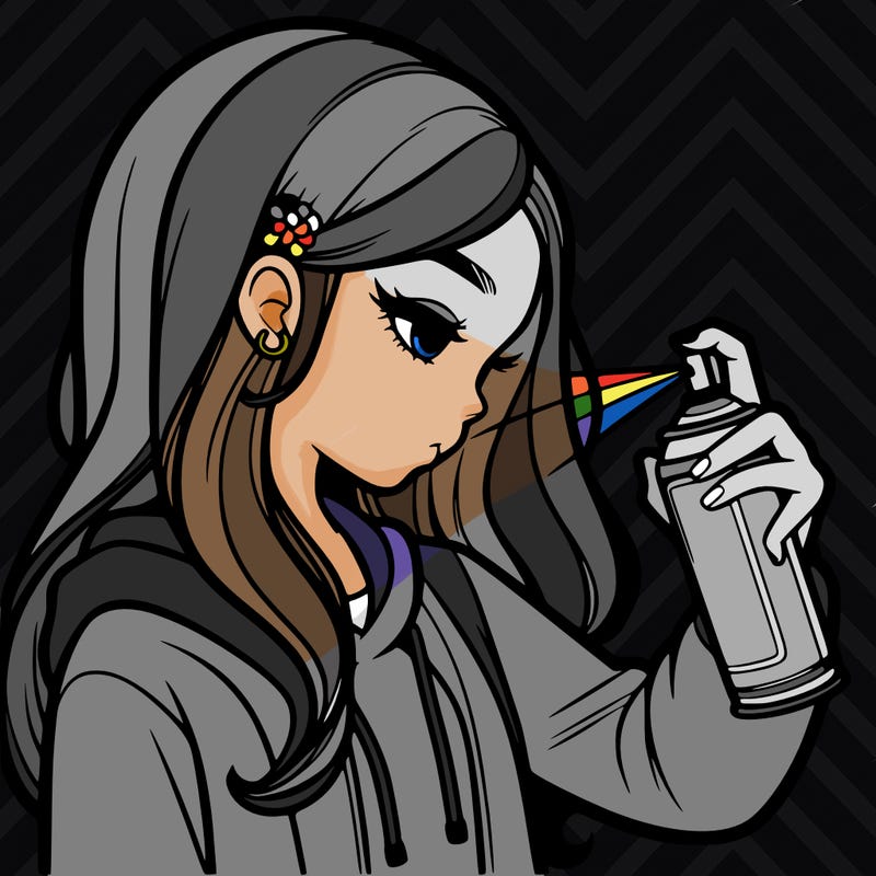 a realistic girl spray painting