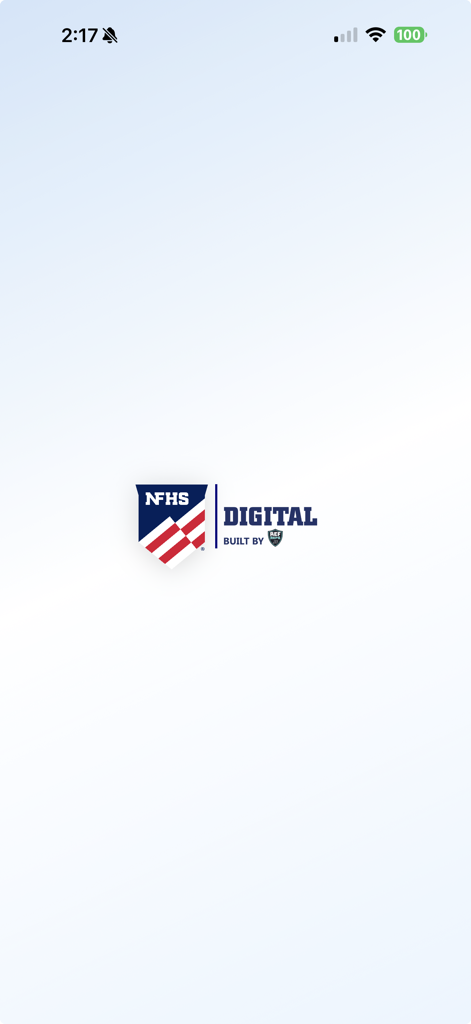 NFHS Digital - Launch screen of the NFHS Digital app showing the official logo