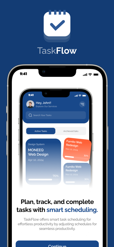 School TaskFlow - Task manager - Smartphone screen displaying the School TaskFlow app interface for planning and tracking school assignments