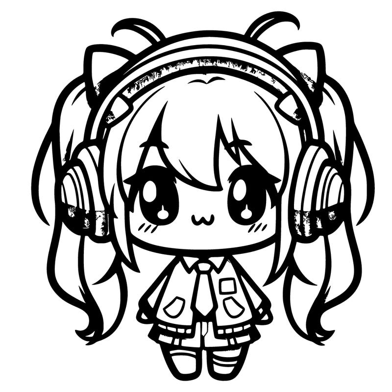 cute y2k chibi-wearing headphones
