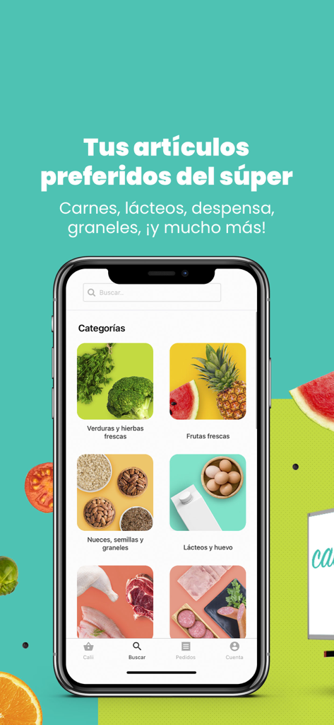 Calii - Calii mobile app screen displaying various grocery categories including fresh produce dairy and meat