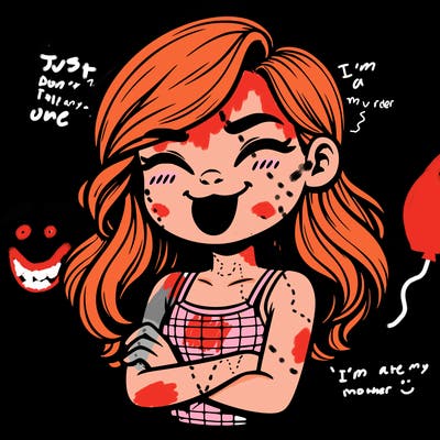 realistic girl crossing her arms and wearing a tank top with her tongue held out she has long hair