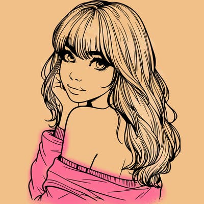 realistic girl with bangs looking over her shoulder