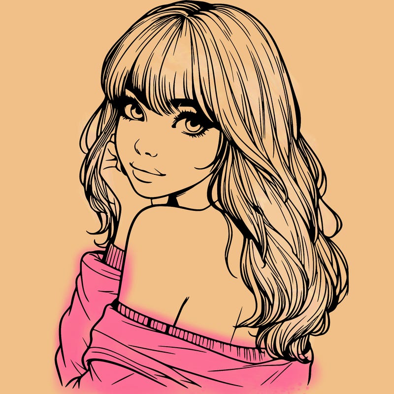 realistic girl with bangs looking over her shoulder