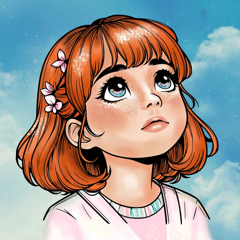 realistic girl looking up