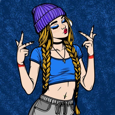 realistic teenage girl with braids and a beanie and crop top doing 🫶🏼