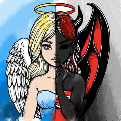 realistic angel half demon