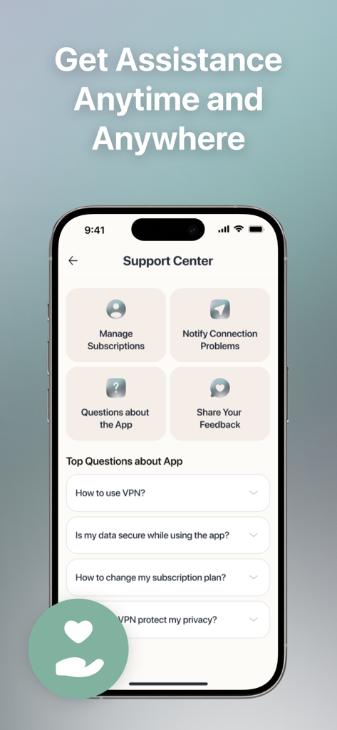 Defendo VPN - Defendo VPN support center interface with FAQ and subscription management options