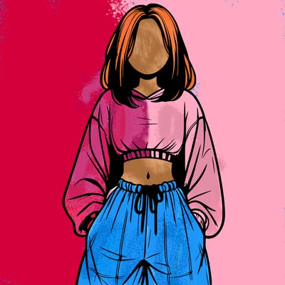 realistic girl faceless with baggy pants and a crop top
