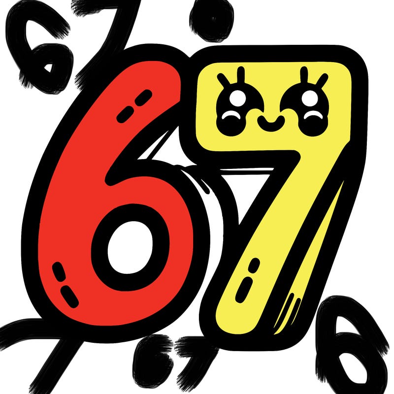 the numbers 67