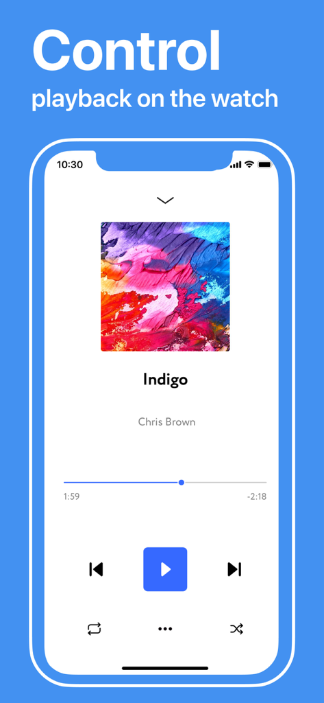 Interface du Lecteur de musique hors ligne montrant les contrôles de lecture de chansons sur un iPhone