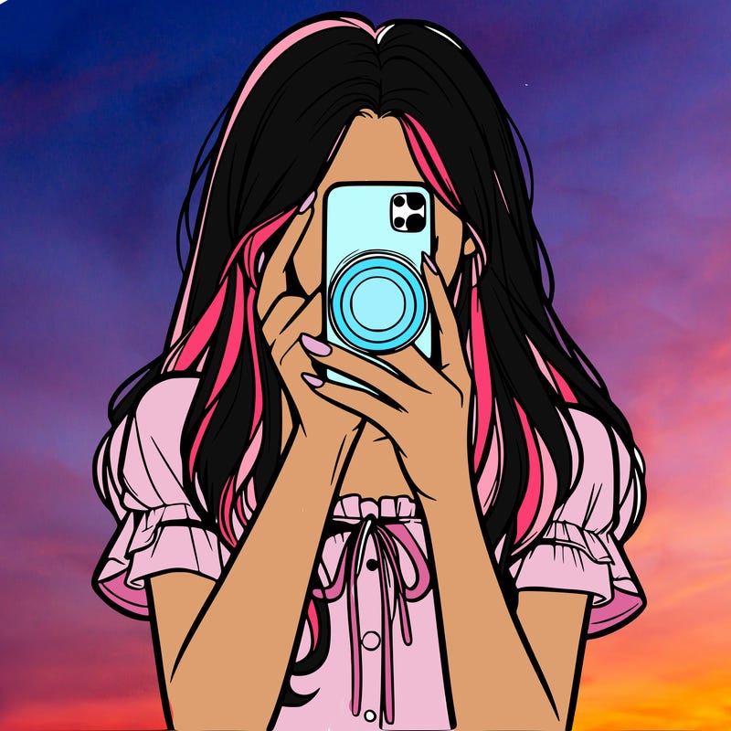 a realistic girl holding her phone taking pictures