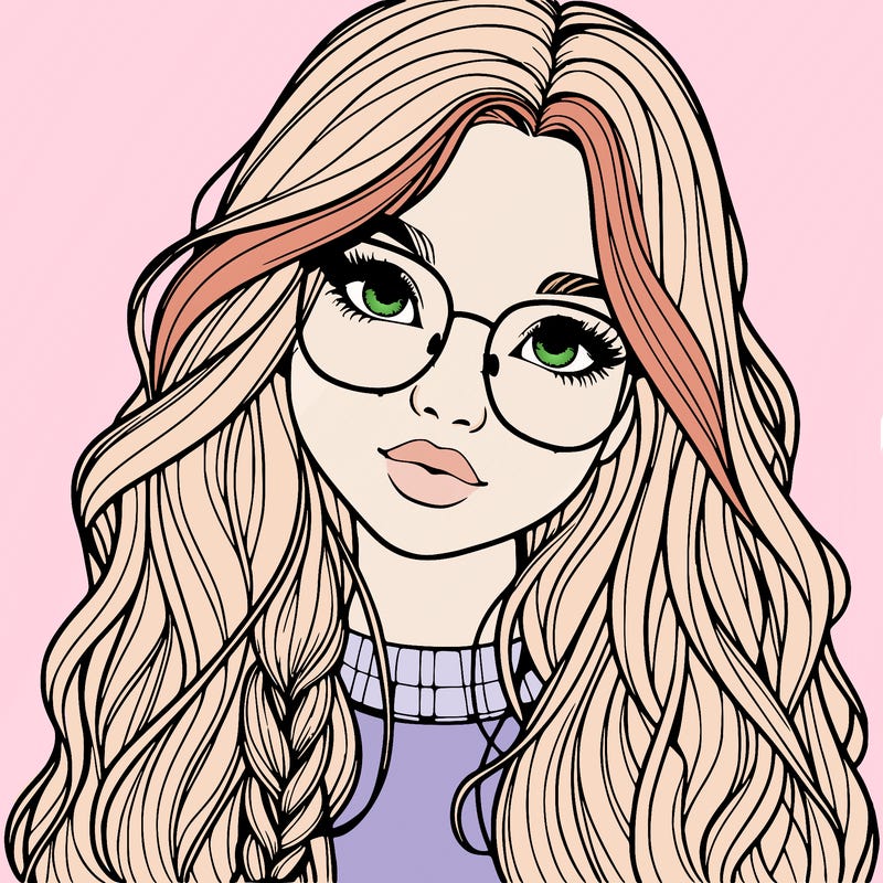 girl with long hair and freckles and glasses realistic