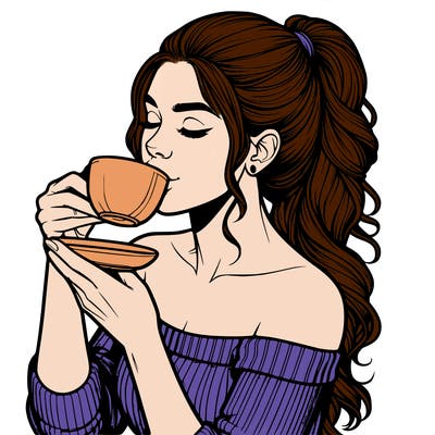 realistic woman drinking tea