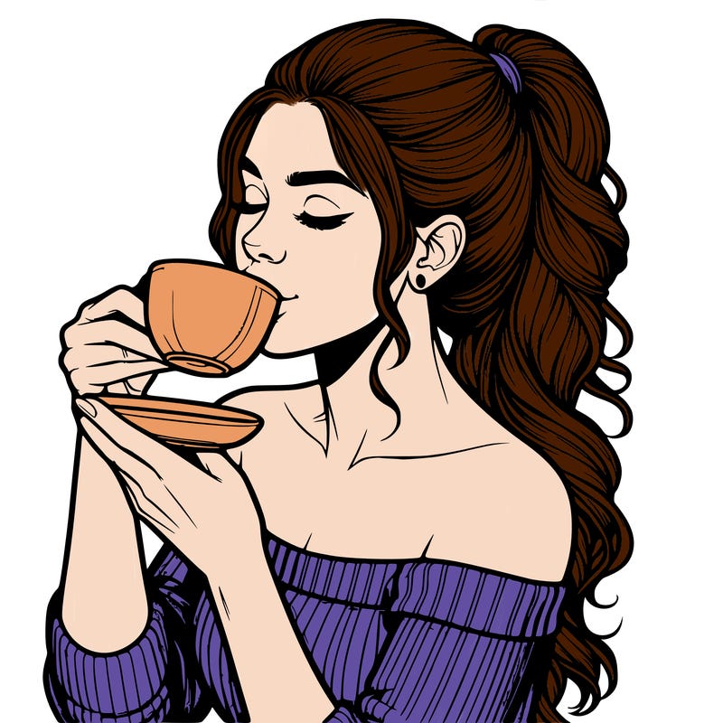 realistic woman drinking tea