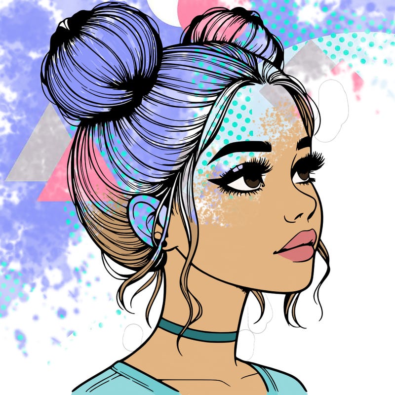 realistic girl with buns on the top of her head