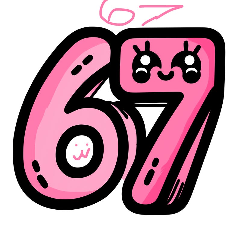 the numbers 67