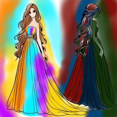 realistic woman with long flowing dress