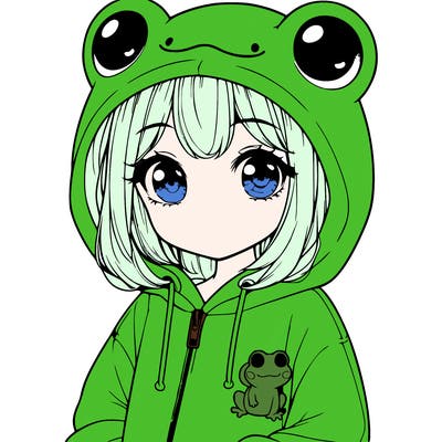 cute realistic girl in a froggy hoodie