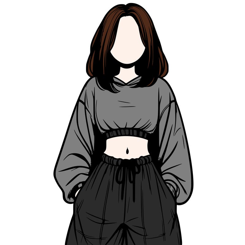 realistic girl faceless with baggy pants and a crop top