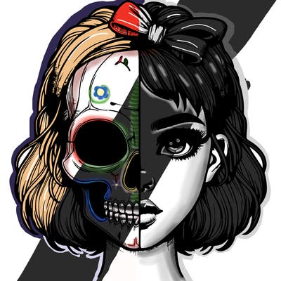 realistic girl with half skull mask