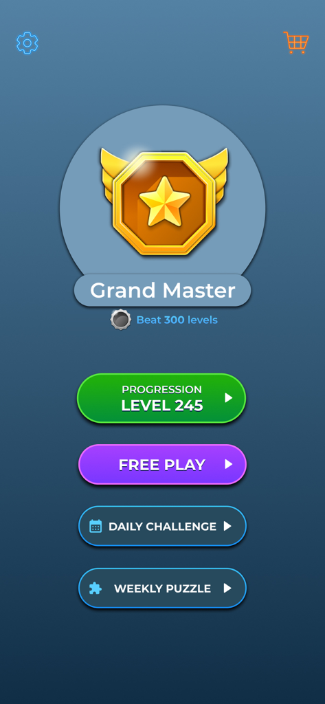 Main menu of the Dot Link puzzle game showing level progress and daily challenge modes