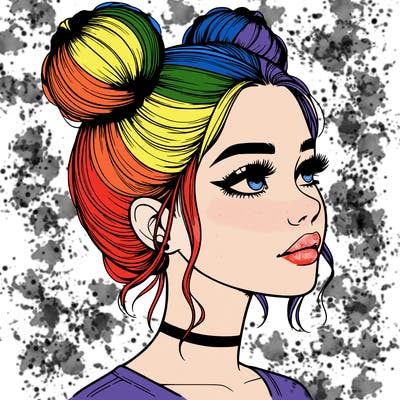 realistic girl with buns on the top of her head