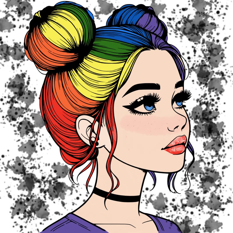 realistic girl with buns on the top of her head